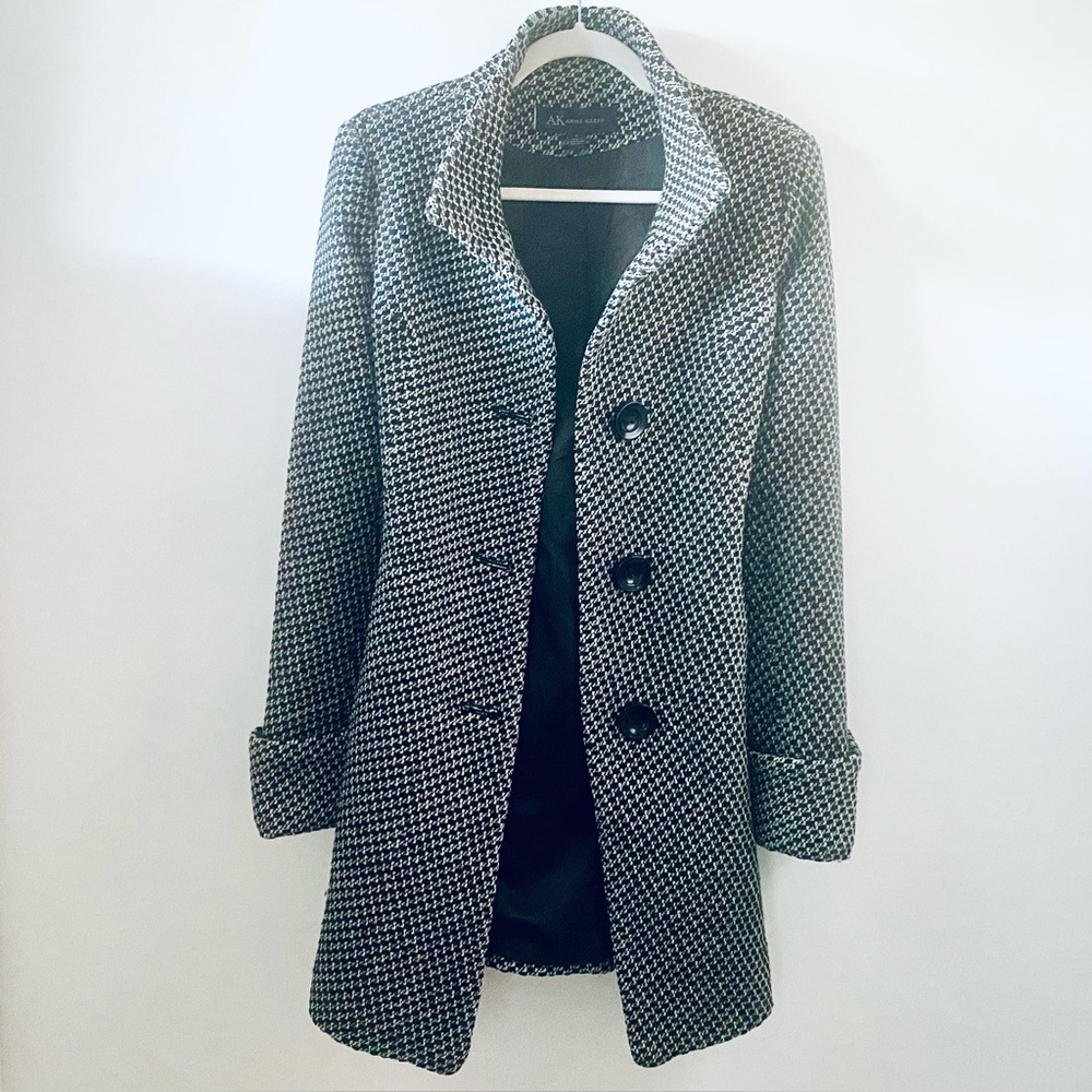 Anne Klein Black & White Houndstooth Wool Coat | Small